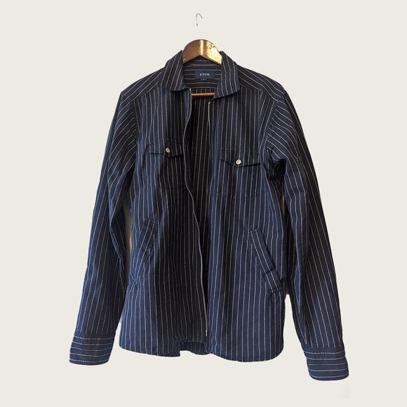 ETON - Striped zipped shirt jacket - Sz M - Picture 1 of 7